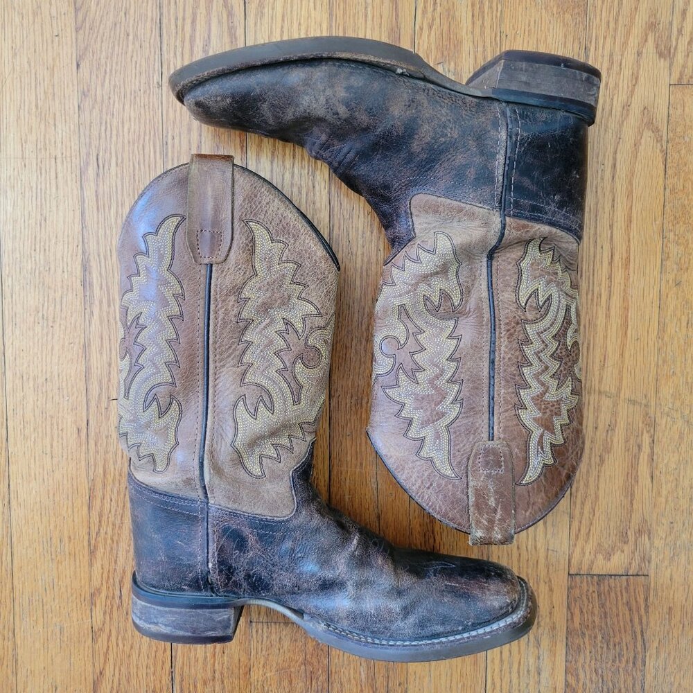 Old West Leather Cowboy Boots‎ 5D Square Toe Western Grunge Womens 6.5